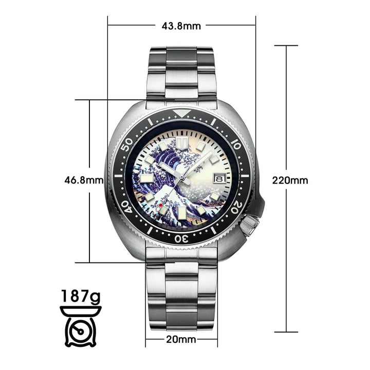 ADDIESIVE Reloj de buceo Cristal de zafiro sintético Esfera luminosa 200M H8-Surf - Addiesdiverelojes