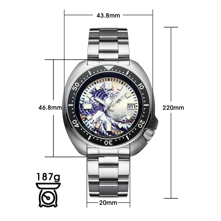 ADDIESIVE Reloj de buceo Cristal de zafiro sintético Esfera luminosa 200M H8-Surf-watch-