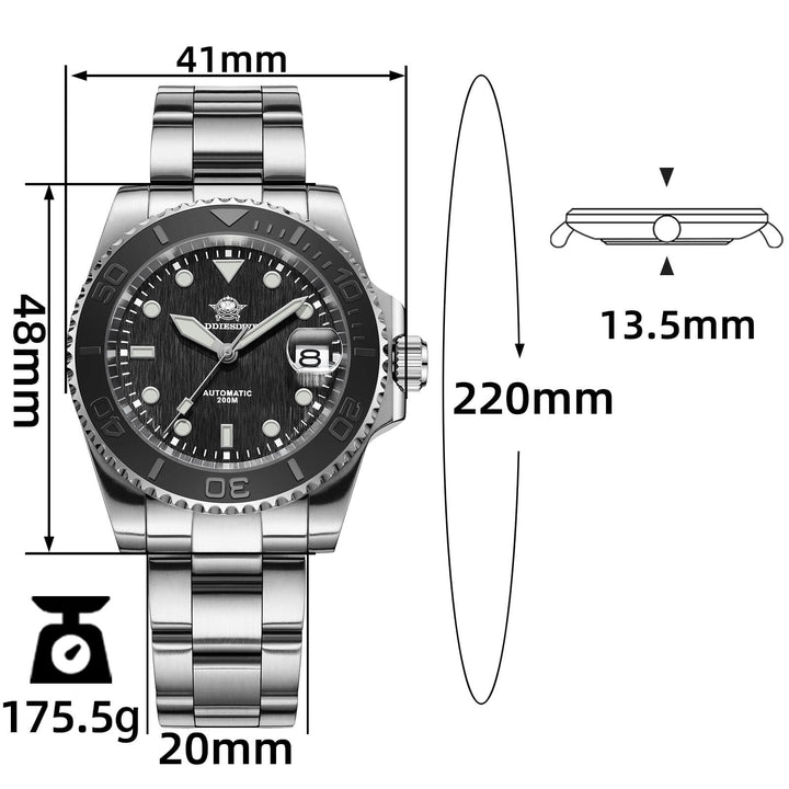 Addiesdive Reloj de Buceo Modern Sub AD2087-Negro-