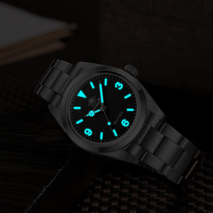 Clásico para parejas: relojes automáticos negros de 39 mm y de cuarzo negros de 36 mm-