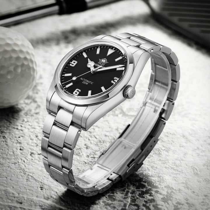 Clásico para parejas: relojes automáticos negros de 39 mm y de cuarzo negros de 36 mm-