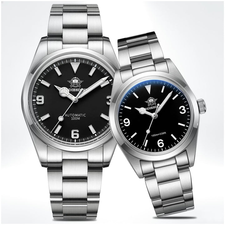 Clásico para parejas: relojes automáticos negros de 39 mm y de cuarzo negros de 36 mm - Addiesdiverelojes