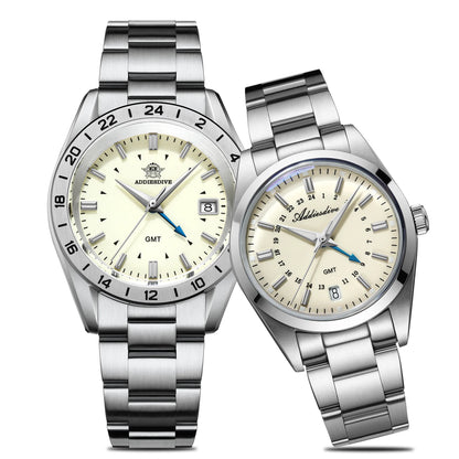 Elegante conjunto para pareja: reloj de cuarzo GMT de 38 mm y reloj de cuarzo GMT de 36 mm-