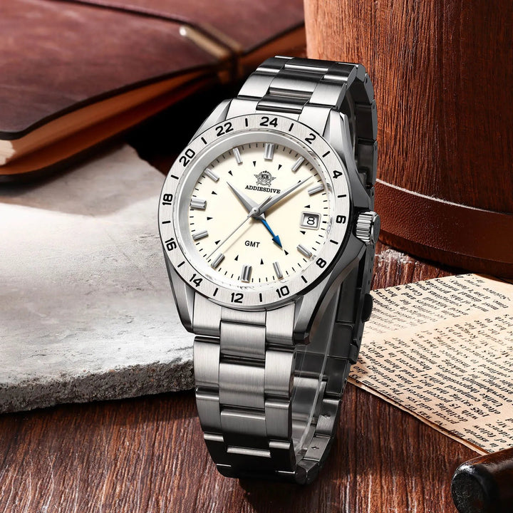 Elegante conjunto para pareja: reloj de cuarzo GMT de 38 mm y reloj de cuarzo GMT de 36 mm - Addiesdiverelojes