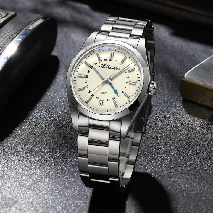 Elegante conjunto para pareja: reloj de cuarzo GMT de 38 mm y reloj de cuarzo GMT de 36 mm - Addiesdiverelojes