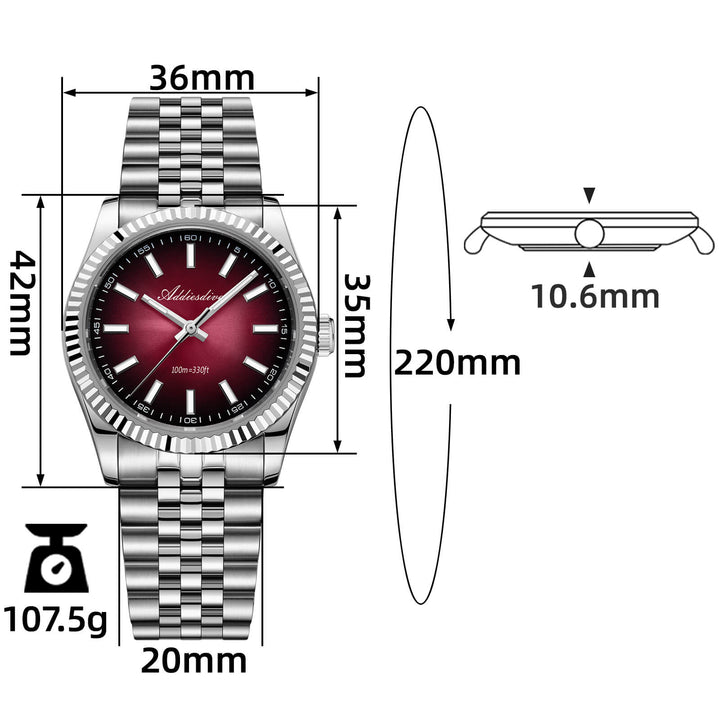 ★Especial Graduación★ADDIESDIVE 36mm DJ Homenaje Reloj Hombre AD2073-Rojo-