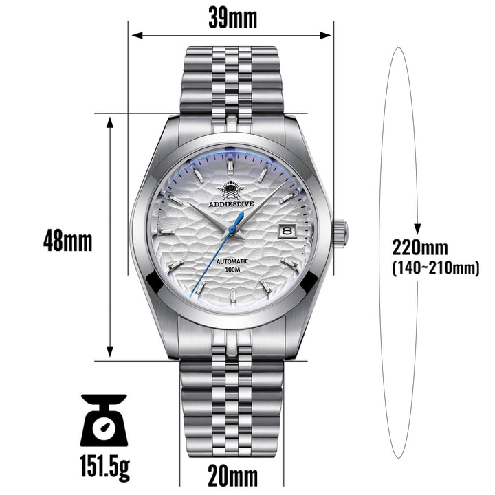 ★Especial Graduación★ADDIESDIVE Reloj Mecánico Retro 39mm AD2118-watch-Brazalete de acero-Blanco-