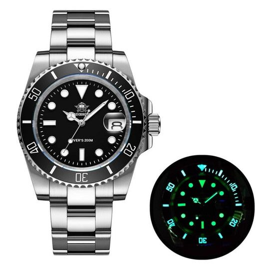 ★Especial Graduación★ADDIESDIVE Reloj Sub Quartz Diver's 200M （H3QZ）-sport watch-Correa de acero inoxidable-Negro-