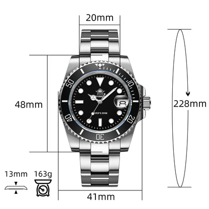 ★Especial Graduación★ADDIESDIVE Reloj Sub Quartz Diver's 200M （H3QZ）-sport watch-Correa de acero inoxidable-Negro-