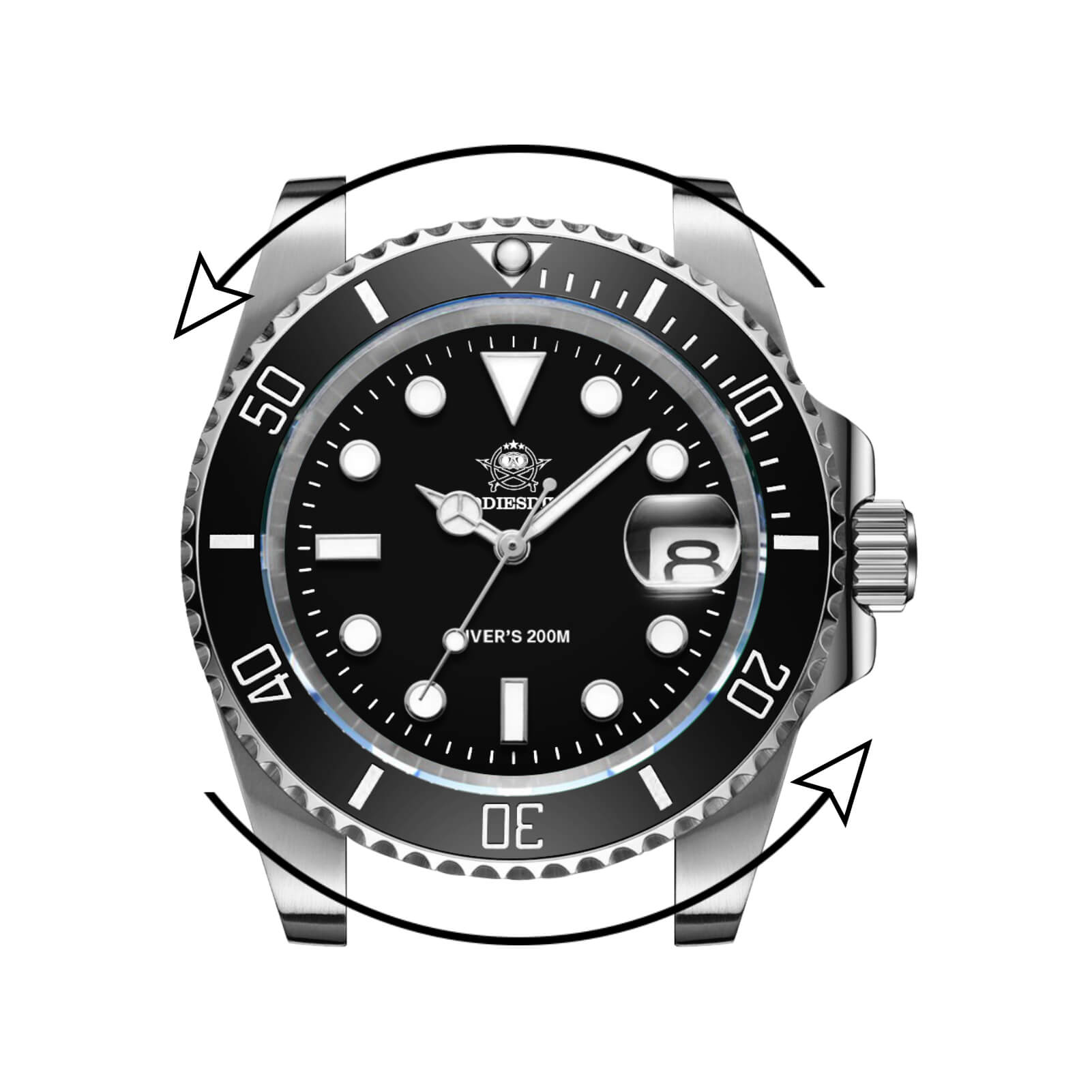 ★Especial Graduación★ADDIESDIVE Reloj Sub Quartz Diver's 200M （H3QZ）-sport watch-Correa de acero inoxidable-Negro-