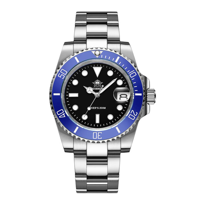 ★Especial Graduación★ADDIESDIVE Reloj Sub Quartz Diver's 200M （H3QZ）-sport watch-Correa de acero inoxidable-Negro + Azul-