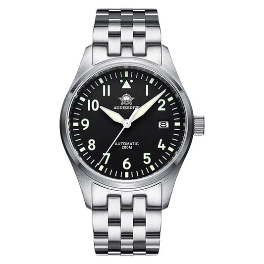 ★Especial Graduación★ADDIESDIVE® Reloj automático 39mm Movimiento NH35A Correa de acero (MY-H2)-pilot watch-Negro-
