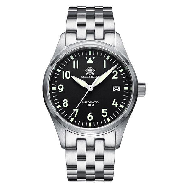 ★Especial Graduación★ADDIESDIVE® Reloj automático 39mm Movimiento NH35A Correa de acero (MY-H2)-pilot watch-Negro-