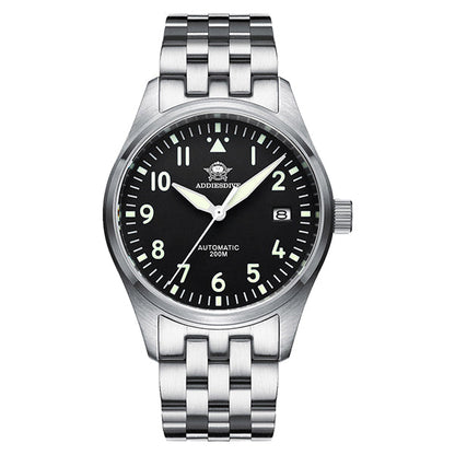 ★Especial Graduación★ADDIESDIVE® Reloj automático 39mm Movimiento NH35A Correa de acero (MY-H2)-pilot watch-Negro-