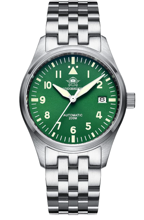 ★Especial Graduación★ADDIESDIVE® Reloj automático 39mm Movimiento NH35A Correa de acero (MY-H2)-pilot watch-Verde-