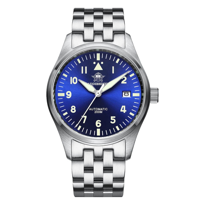 ★Especial Graduación★ADDIESDIVE® Reloj automático 39mm Movimiento NH35A Correa de acero (MY-H2)-pilot watch-Azul-