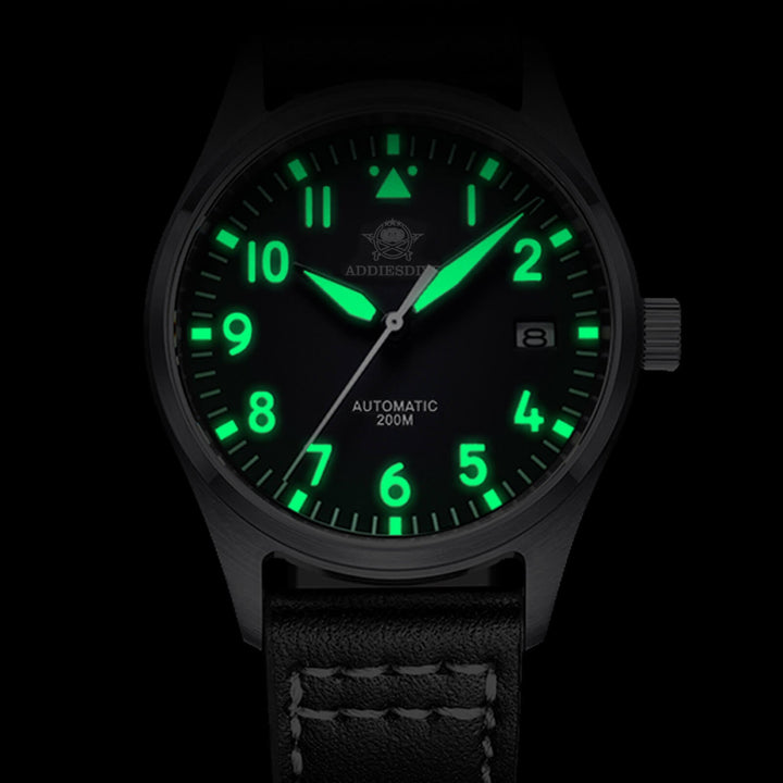 ★Especial Graduación★ADDIESDIVE® Reloj automático elegante de 39 mm para hombre (MY-H2)-pilot watch-Negro-Negro-