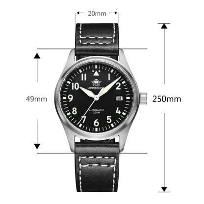 ★Especial Graduación★ADDIESDIVE® Reloj automático elegante de 39 mm para hombre (MY-H2)-pilot watch-Negro-Negro-