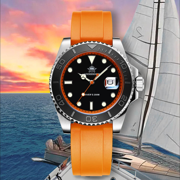 ★Especial Graduación★ADDIESDIVE Reloj deportivo de cuarzo de 41mm resistente al agua 200M (AD2040)-Correa de caucho-Bisel plateado-Naranja