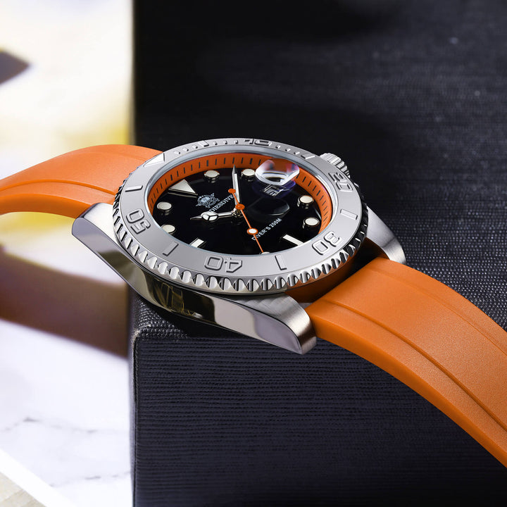 ★Especial Graduación★ADDIESDIVE Reloj deportivo de cuarzo de 41mm resistente al agua 200M (AD2040)-Correa de caucho-Bisel plateado-Naranja