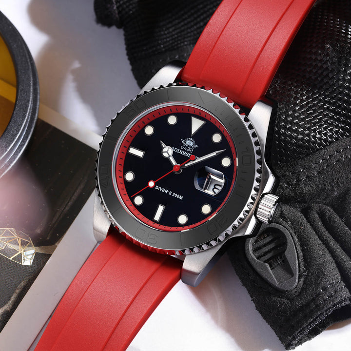 ★Especial Graduación★ADDIESDIVE Reloj deportivo de cuarzo de 41mm resistente al agua 200M (AD2040)-Correa de caucho-Bisel plateado-Naranja