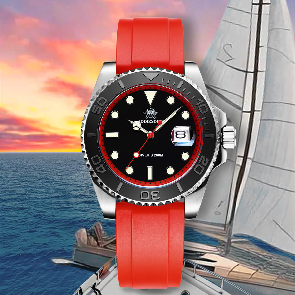 ★Especial Graduación★ADDIESDIVE Reloj deportivo de cuarzo de 41mm resistente al agua 200M (AD2040)-Correa de caucho-Bisel plateado-Naranja
