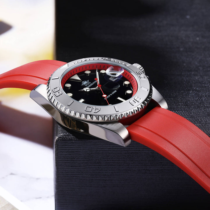 ★Especial Graduación★ADDIESDIVE Reloj deportivo de cuarzo de 41mm resistente al agua 200M (AD2040)-Correa de caucho-Bisel plateado-Naranja