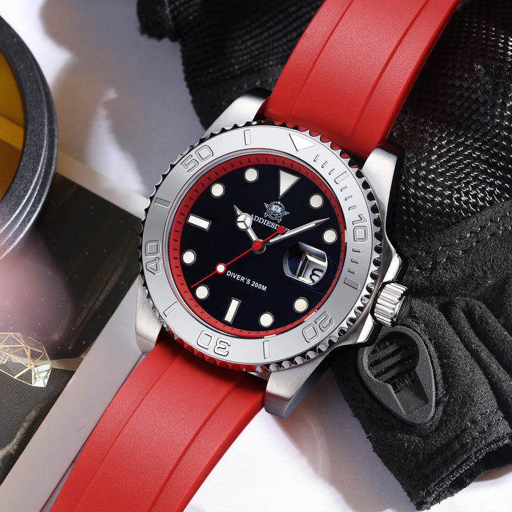 ★Especial Graduación★ADDIESDIVE Reloj deportivo de cuarzo de 41mm resistente al agua 200M (AD2040)-Correa de caucho-Bisel plateado-Naranja