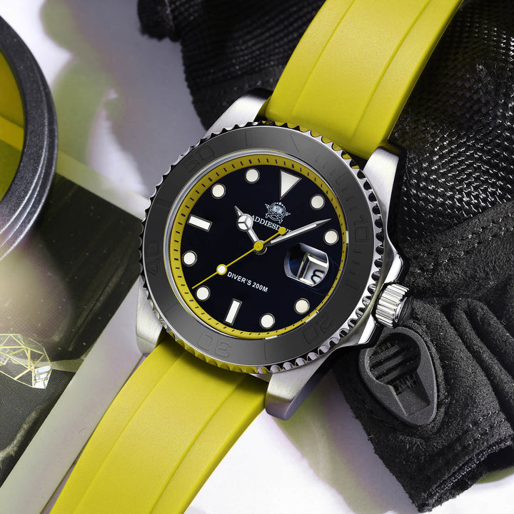 ★Especial Graduación★ADDIESDIVE Reloj deportivo de cuarzo de 41mm resistente al agua 200M (AD2040)-Correa de caucho-Bisel plateado-Naranja