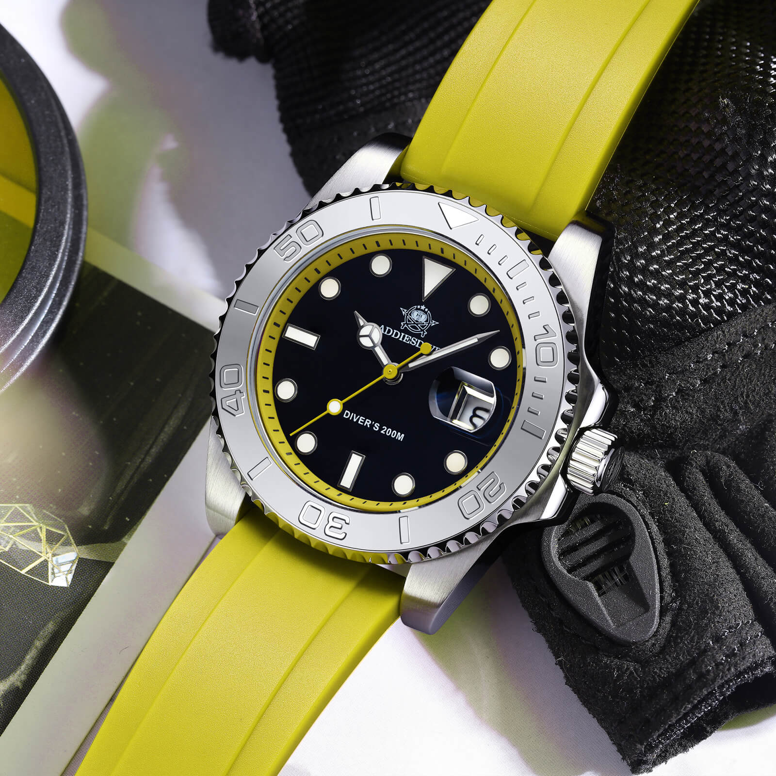 ★Especial Graduación★ADDIESDIVE Reloj deportivo de cuarzo de 41mm resistente al agua 200M (AD2040)-Correa de caucho-Bisel plateado-Naranja