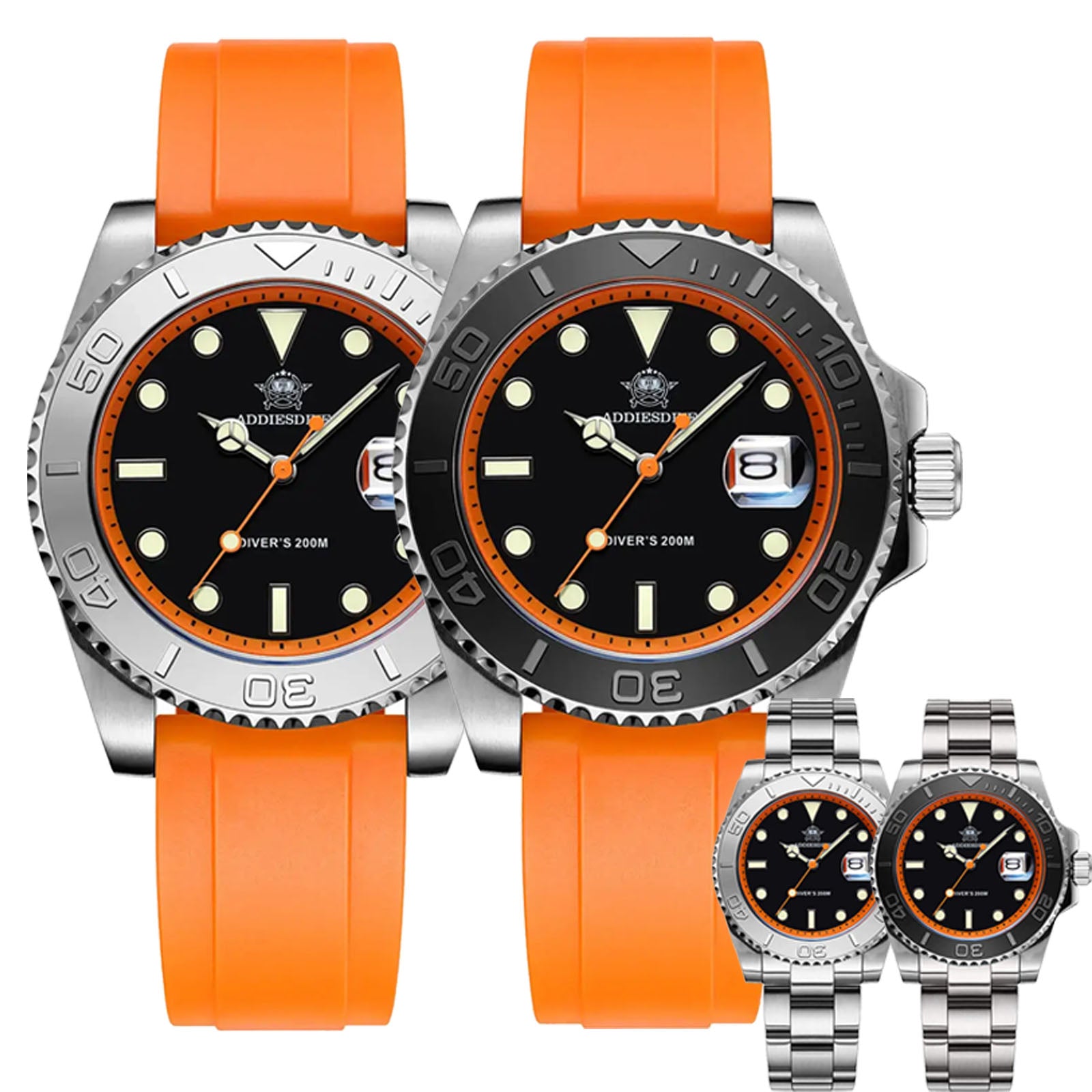 ★Especial Graduación★ADDIESDIVE Reloj deportivo de cuarzo de 41mm resistente al agua 200M (AD2040)-Correa de caucho-Bisel plateado-Naranja