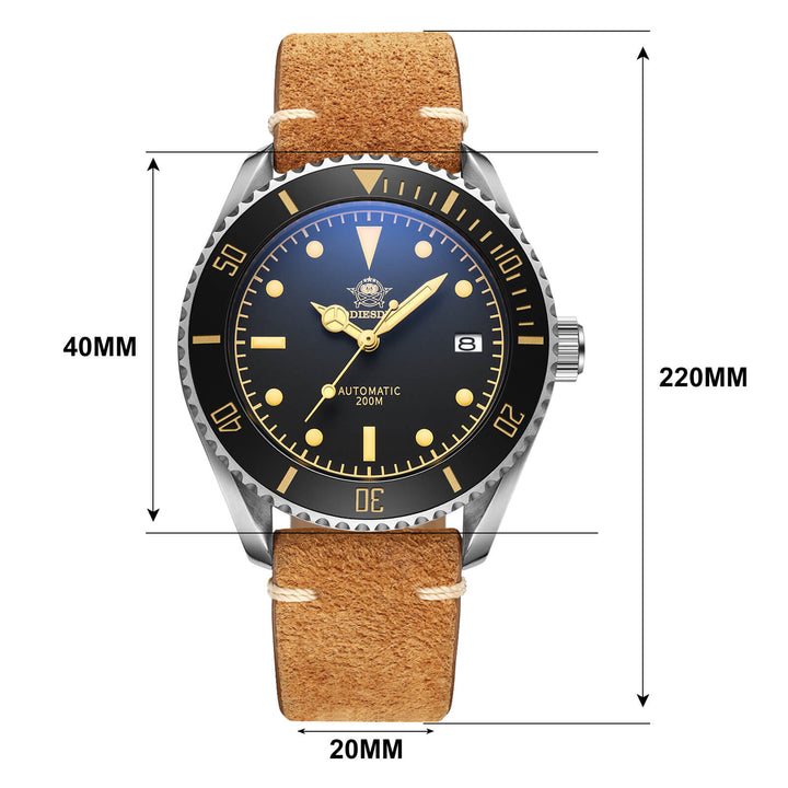 ★Oferta★ADDIESDIVE® Reloj de buceo automático de piel AD2101-Correa de cuero-