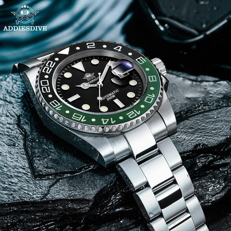 ★Oferta★ADDIESDIVE Reloj de buceo automático para hombre Diver's 200M NH35A (H3AC)-Negro/Verde-
