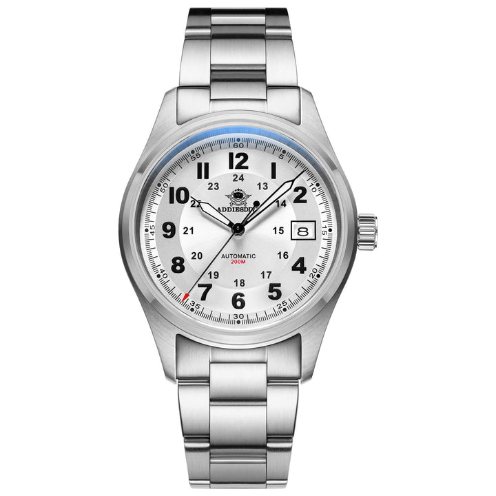 ★Oferta Semanal★ADDIESDIVE® Reloj automático elegante Diver 200M para hombre (AD2048)-Correa de acero-Blanco-