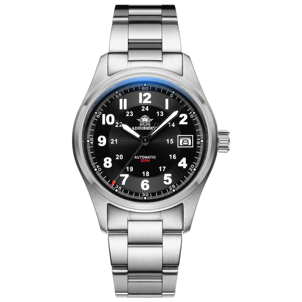 ★Oferta Semanal★ADDIESDIVE® Reloj automático elegante Diver 200M para hombre (AD2048)-Correa de acero-Negro-