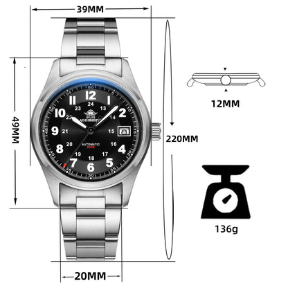 ★Oferta Semanal★ADDIESDIVE® Reloj automático elegante Diver 200M para hombre (AD2048)-Correa de cuero-Negro-