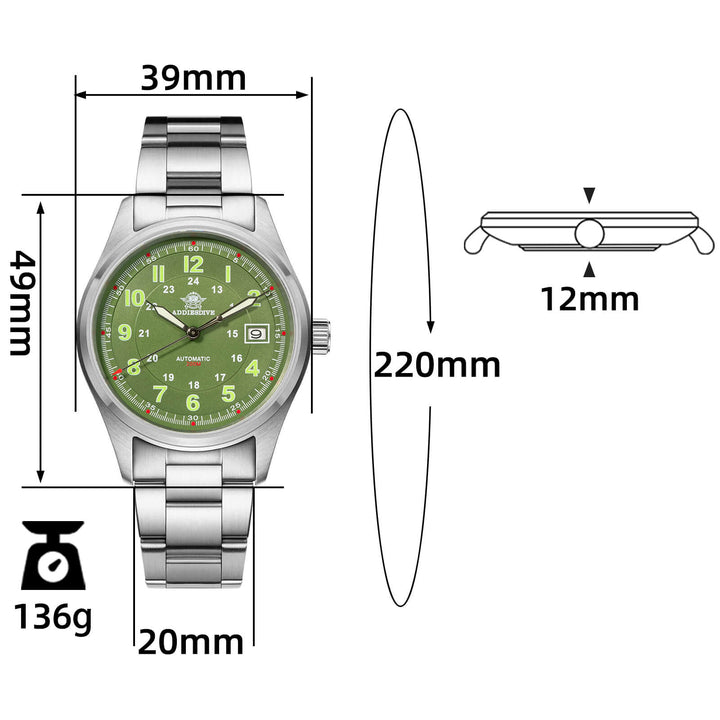 ★Oferta Semanal★ADDIESDIVE® Reloj automático elegante Diver 200M para hombre (AD2048)-Correa de cuero-Negro-