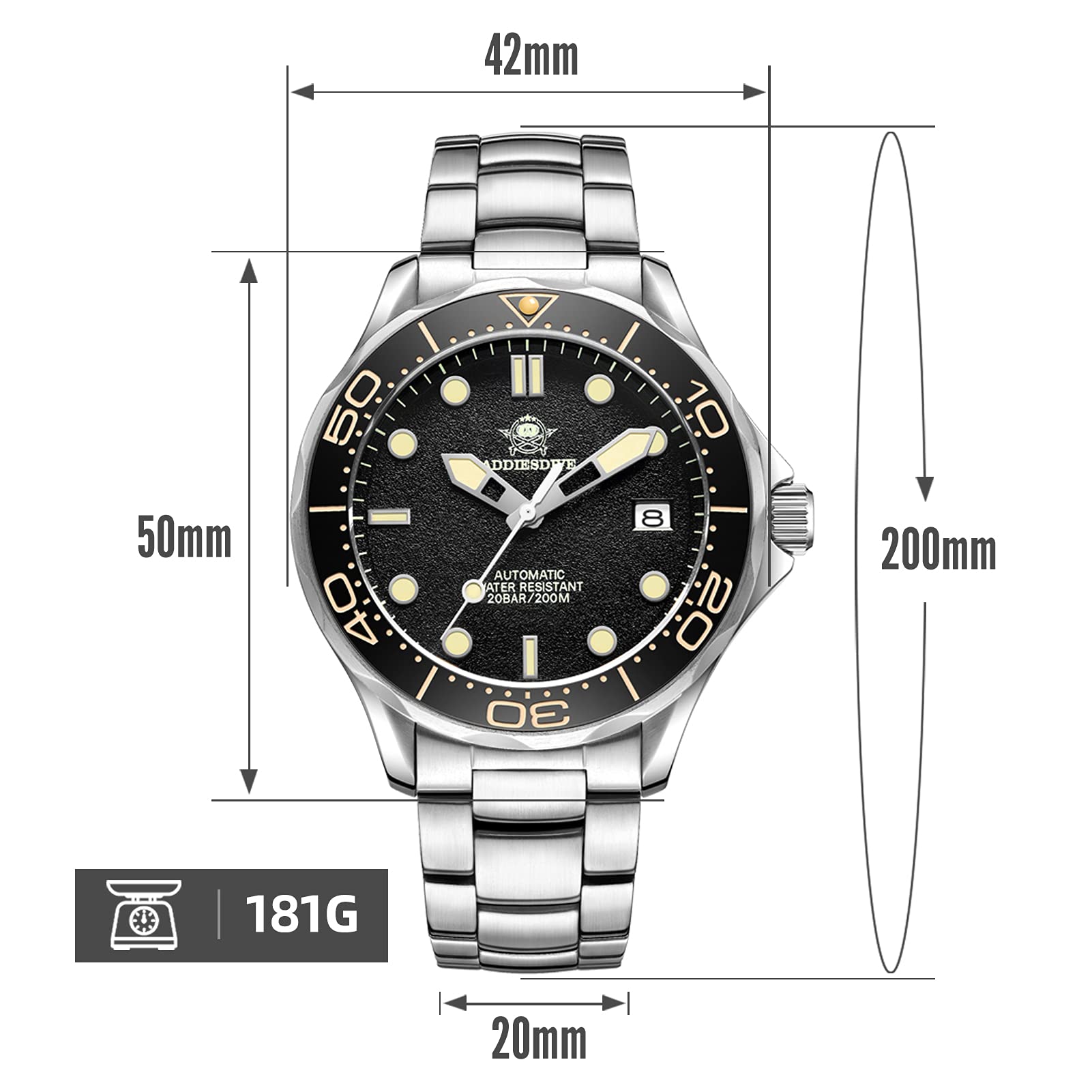 ★Oferta Semanal★ADDIESDIVE Reloj de buceo automático para hombre AD2106-Swiss C3 verde super luminoso-
