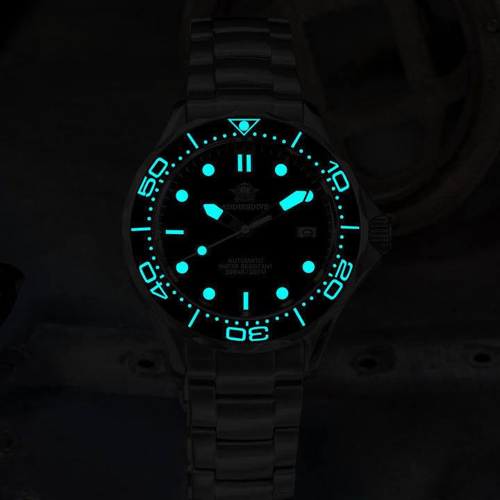 ★Oferta Semanal★ADDIESDIVE Reloj de buceo automático para hombre AD2106-Swiss BGW9 azul súper luminoso-