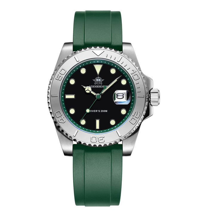 ★Especial Graduación★ADDIESDIVE Reloj deportivo de cuarzo de 41mm resistente al agua 200M (AD2040)-Correa de caucho-Bisel plateado-Verde