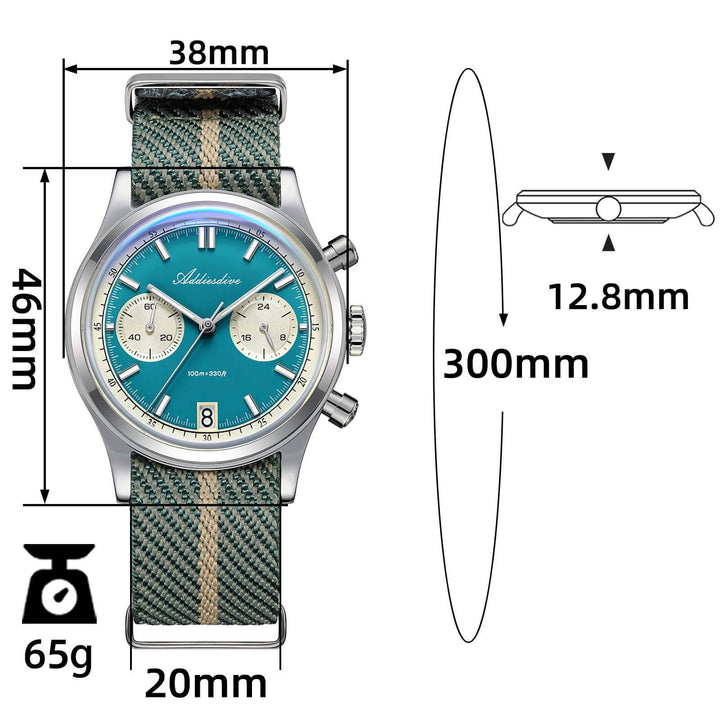 ★Super Ofertas★2025 ADDIESDIVE Reloj Cronógrafo VK64 de 38 mm – Modelo AD2095-Azul-