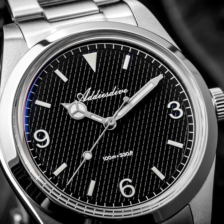 ★Super Ofertas★ADDIESDIVE Reloj de Buceo Explore de 36mm con Movimiento de Cuarzo VH31 – Modelo AD2096-Negro-BGw9 (Blue glow)-