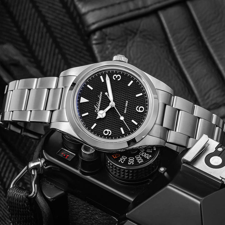 ★Super Ofertas★ADDIESDIVE Reloj de Buceo Explore de 36mm con Movimiento de Cuarzo VH31 – Modelo AD2096-Negro-BGw9 (Blue glow)-