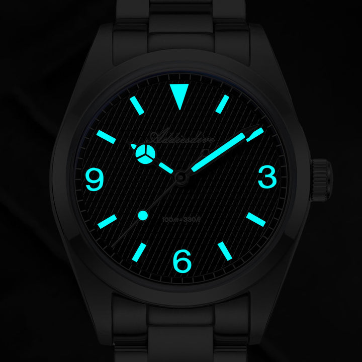 ★Super Ofertas★ADDIESDIVE Reloj de Buceo Explore de 36mm con Movimiento de Cuarzo VH31 – Modelo AD2096-Negro-BGw9 (Blue glow)-