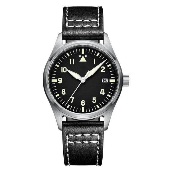 <Versión Estéril>ADDIESDIVE Black Dail Elegant Men Automatic Watch Diver 200M (H2)-pilot watch-Correa de cuero-