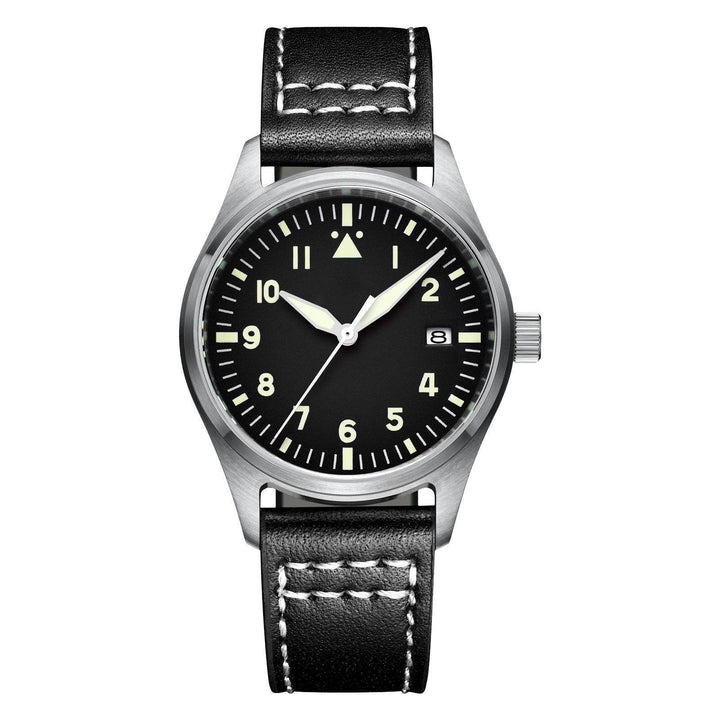 <Versión Estéril>ADDIESDIVE Black Dail Elegant Men Automatic Watch Diver 200M (H2)-pilot watch-Correa de cuero-