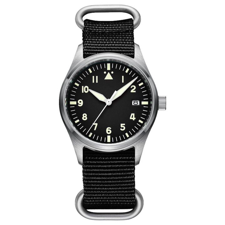 <Versión Estéril>ADDIESDIVE Black Dail Elegant Men Automatic Watch Diver 200M (H2)-pilot watch-Correa de nylon negro-