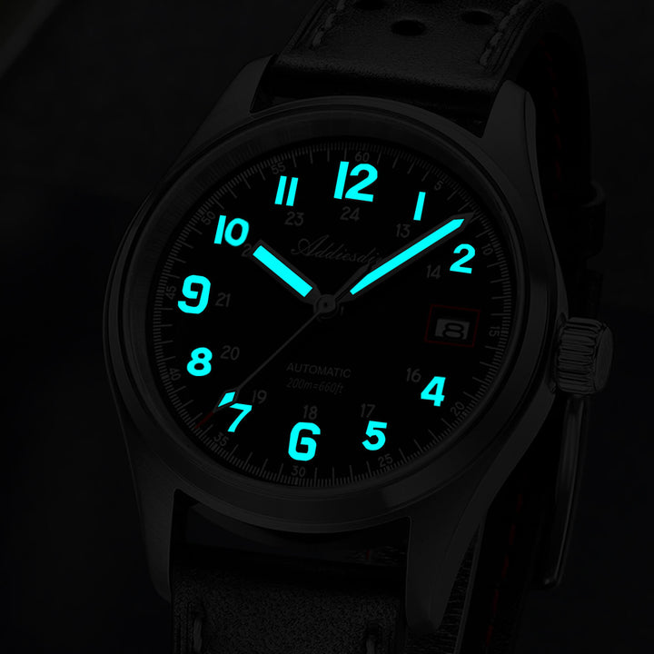 ADDIESDIVE Reloj automático Explore NH35 de 39 mm AD2070-Correa de acero-Negro-