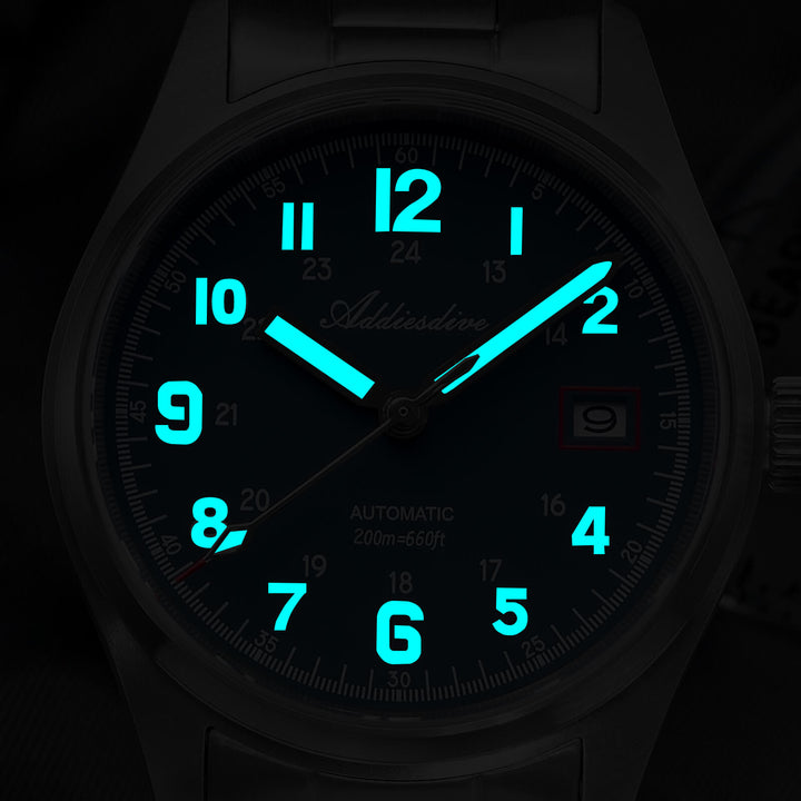 ADDIESDIVE Reloj automático Explore NH35 de 39 mm AD2070-Correa de acero-Negro-